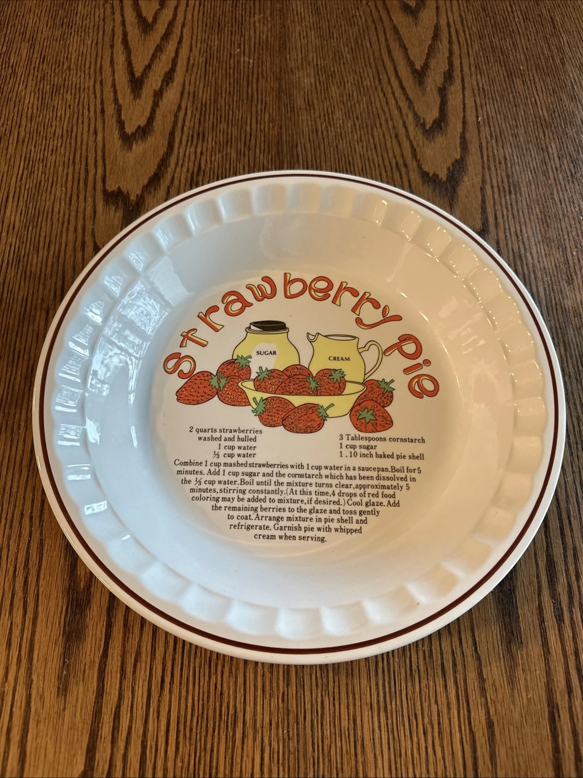 Vintage Hankook Strawberry Pie Recipe Stoneware Deep Dish Pie Plate 10.75”
