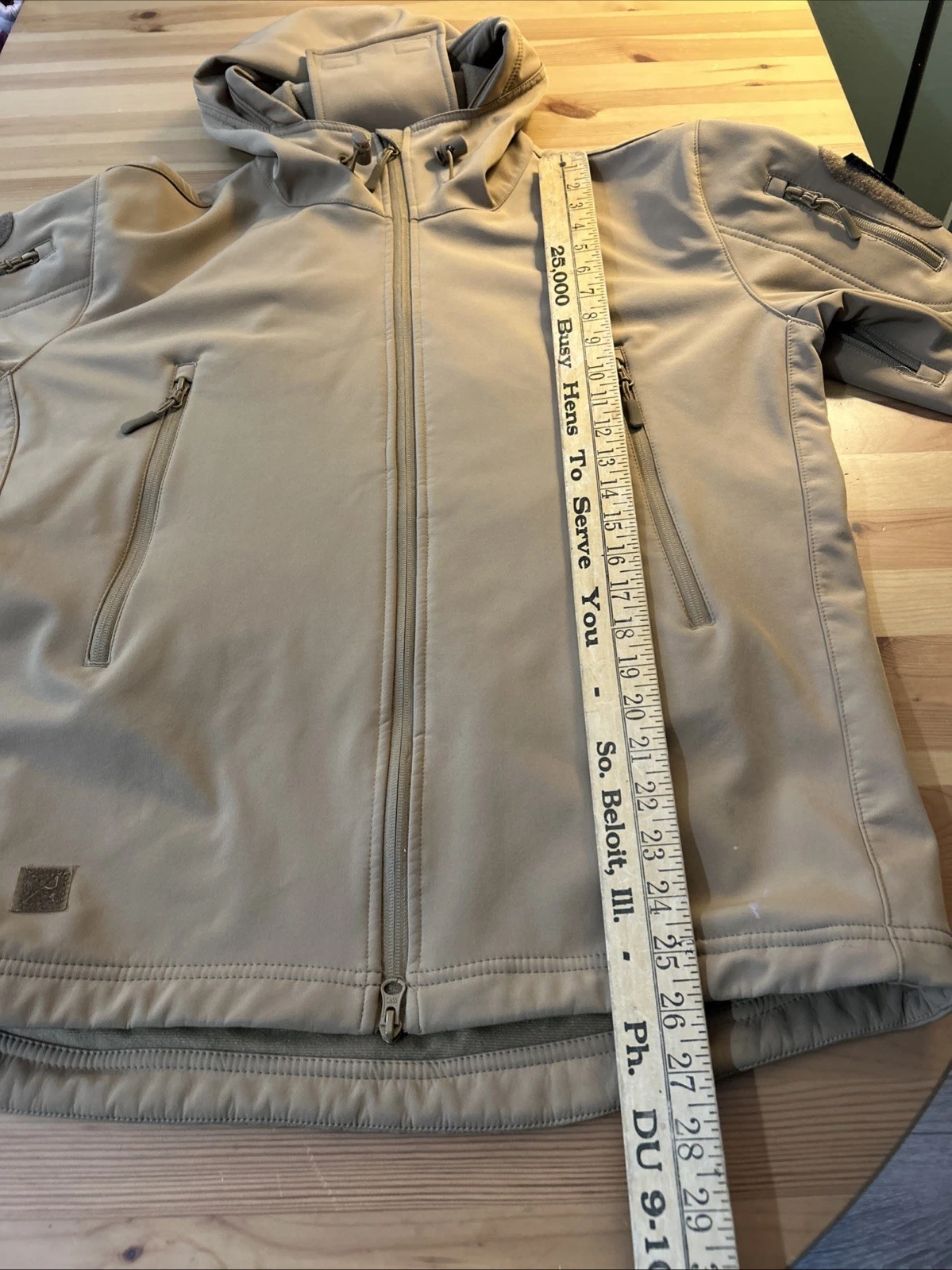 TACVASEN? Mens Medium Tactical Soft shell Fleece Carmel Coat With Flag Patch image 11