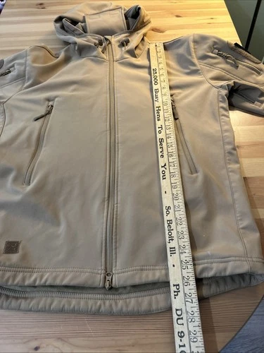 TACVASEN? Mens Medium Tactical Soft shell Fleece Carmel Coat With Flag Patch image 11