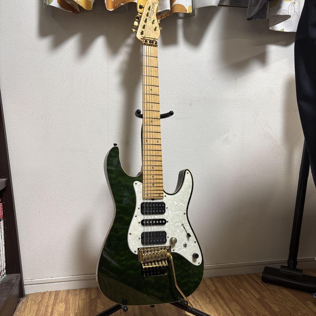最終値下げ！dragonfly H I STA 7st.7弦ギター Electric Guitar Dragonfly HI STA 7st 7string Green with Gig