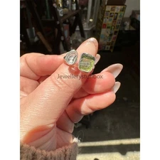 Raw Moldavite & Herkimer Diamond Ring 925 Sterling Silver Handmade Gift Jewelry