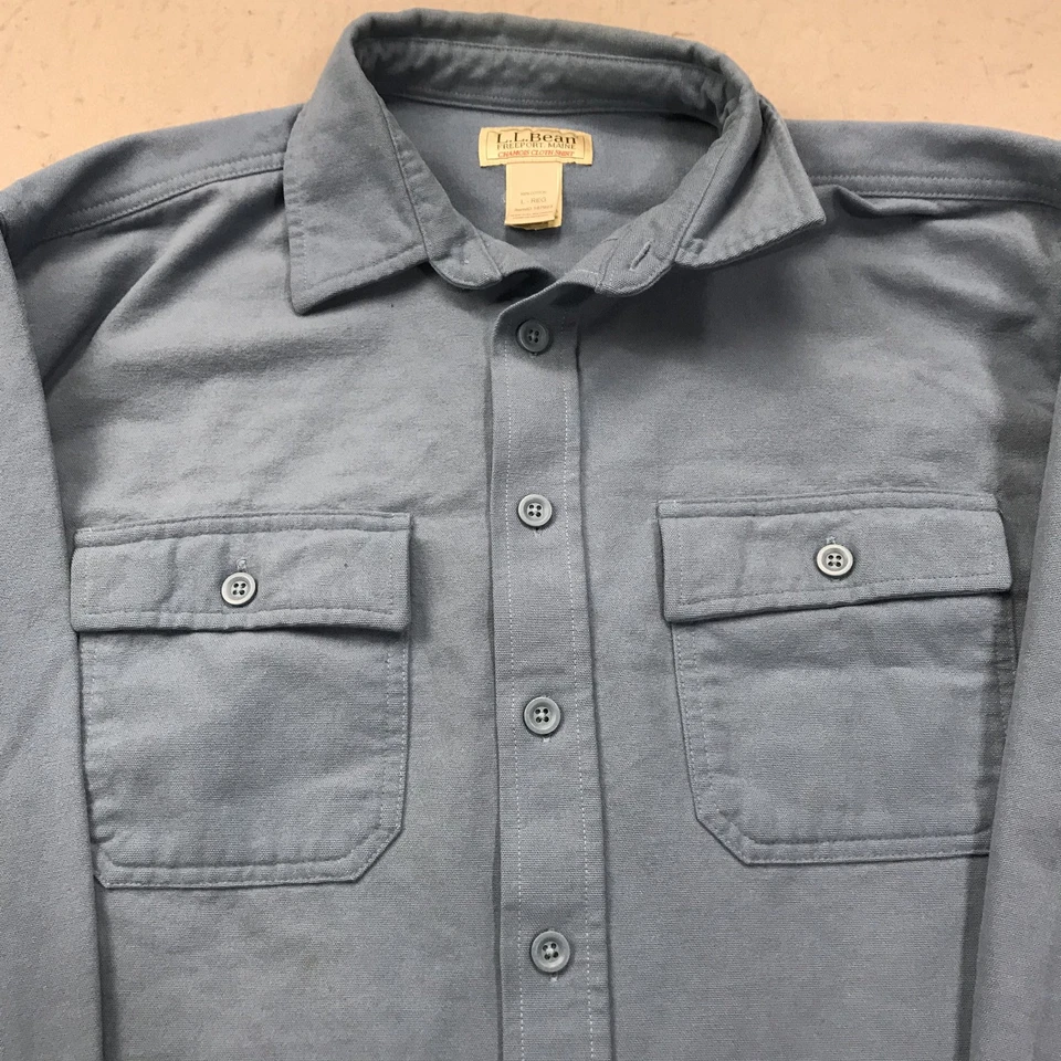 VINTAGE LL Bean Shirt Mens Large Blue Chamois Heavy Flannel Button Outdoor 90s - Image 2 of 4