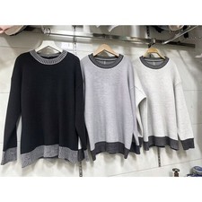 Women Color Block Ribbed Knit Pullover Sweater Round Neck Casual Regular