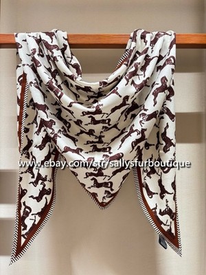 Sallys Cashmere & Silk Wrap Scarf Horses Print 2 Face Triangle Shawl 195*125cm