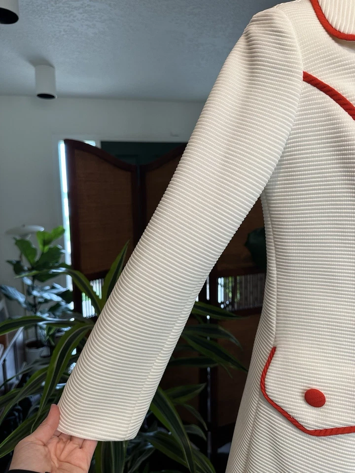 Lilli Ann Knit 1960s White Pea Coat & Dress With Red Trim | American Made - Image 3 of 4
