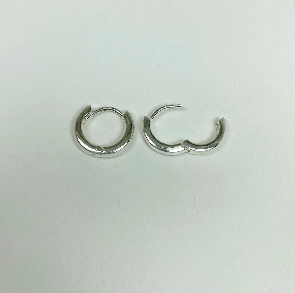 Round Huggie Earrings 925 Sterling Silver 3mm Wide, Handmade Unisex Earrings - Image 2 of 4