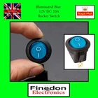 Blue 12V 20A SPST illuminated Full Round Rocker Switch Car Van Boat