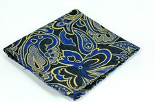 Lord R Colton Masterworks Bombay Navy Gold Floral Silk Pocket Square - 75 New