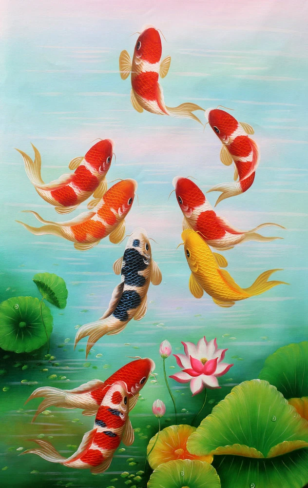 Feng Shui Koi Fish Painting Wall Art Home Decor Picture Printed On Canvas  Gifts