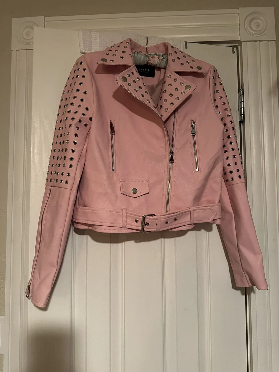 Pink studded shop leather jacket