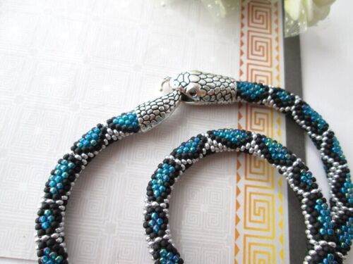 Snake Necklace bracelet Turquoise silver Beaded necklace Ouroboros jewelry - Picture 2 of 8