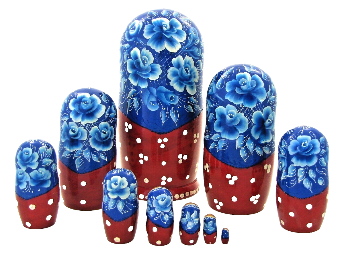 10 Poupées Russes Gigogne Matriochka – H27cm – Peintes à La Main Et Signées