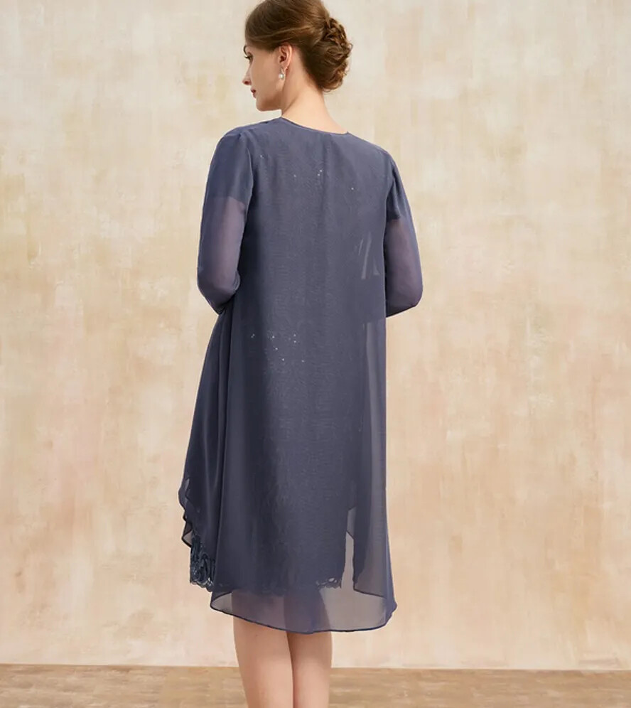Gray Mother of the Bride Dress Knee-Length Chiffon Lace Ruffles Gowns Plus Size | eBay Gray Mother of the Bride Dress Knee-Length Chiffon Lace Ruffles Gowns Plus Size | eBay