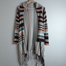 Full Tilt Striped Open Front Hooded Cardigan Sweater Women Size Medium