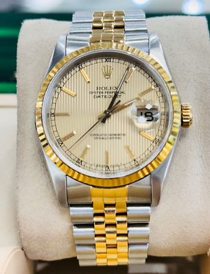 Rolex Datejust 16233 18k Gold Steel Jubilee Band Champagne