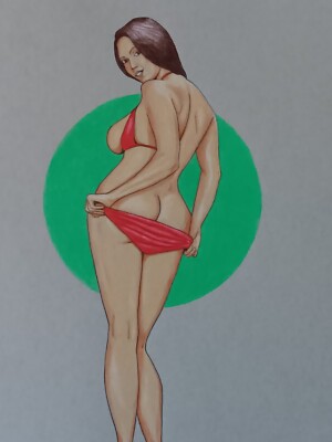 female figure drawing Ink colored pencil artist Jerome Cadd ''Rearview Wonder''