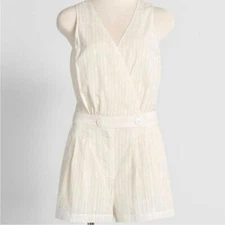 ModCloth Easy Go Romper White Polka Dot Embroidered Surplice Faux Wrap Size XL