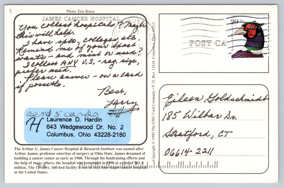 Postcard Arthur G. James Cancer Hospital & Research Institute | eBay
