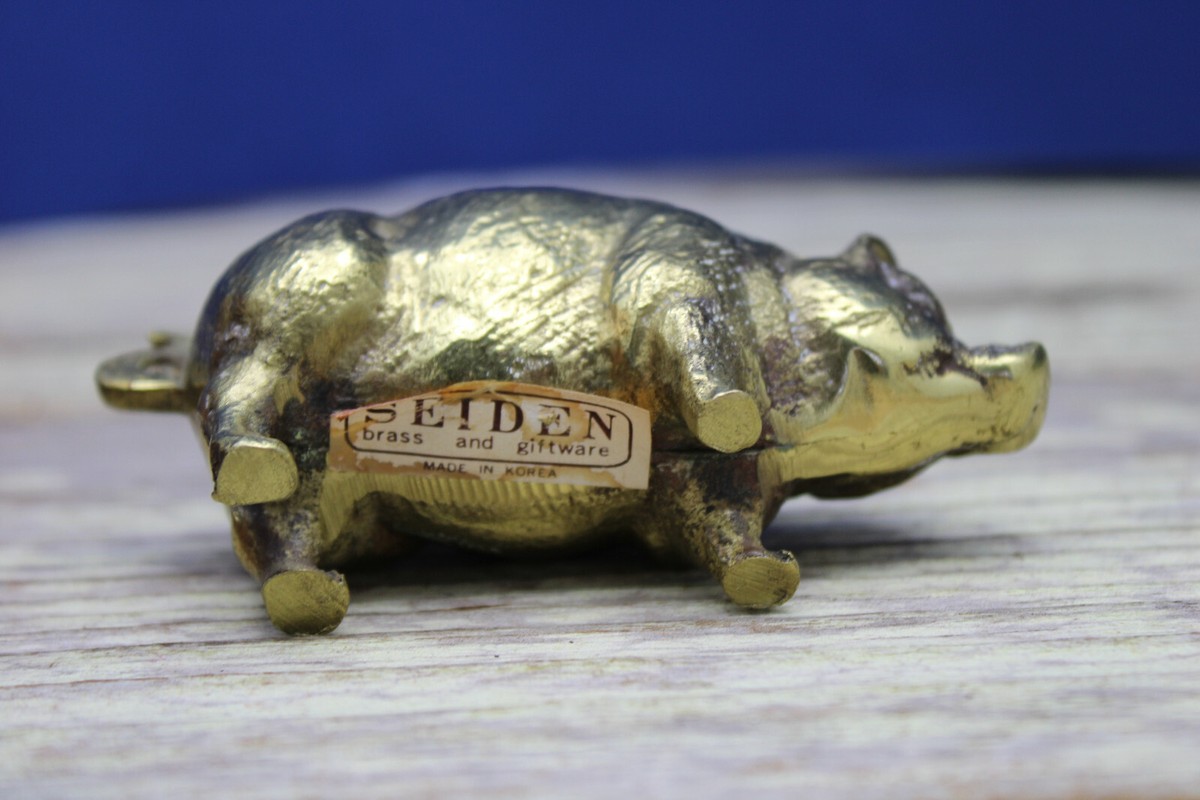 ◆ぴーたん◆ Vintage Paperweight Pig Solid Brass SEIDEN Textured 3 3/4