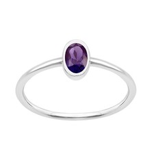 4X3MM Oval Amethyst 925 Sterling Silver Bezel Set Solitaire Stackable Women Ring