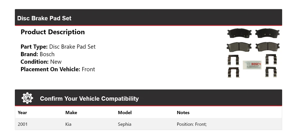Pastillas de freno de cerámica azul con herrajes delanteros para Kia Sephia Bosch 2001 Foto 2 de 3