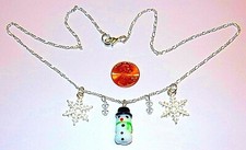 SNOWMAN CHARM NECKLACE-SNOWMEN,SNOWFLAKES,CRYSTALS-WHITE-20 "- 864