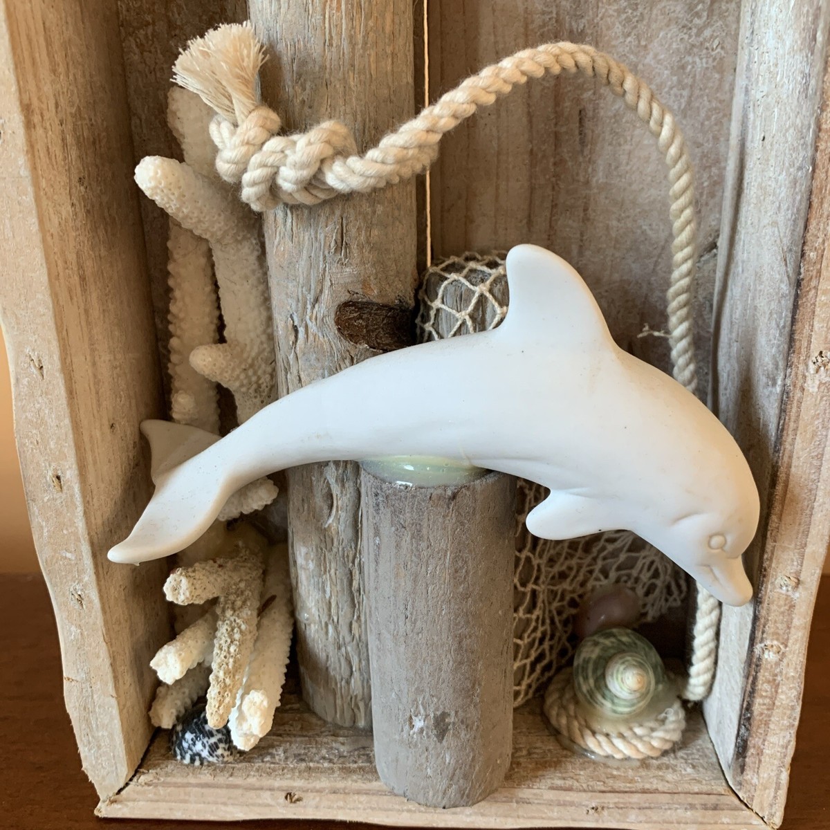 Vintage MCM Nautical Dolphin Sea Corals Wooden 3D Wall Art Shadow