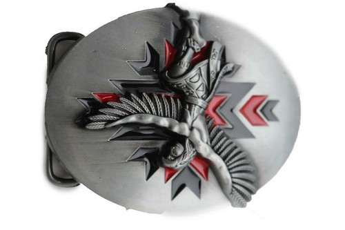 Belt Buckle Men Women Silver Round Metal Native Indian Warrior Dance Wings Bird - Picture 8 of 11