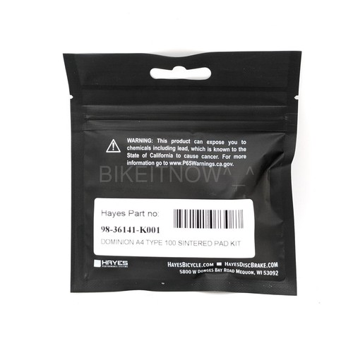 HAYES Dominion A4 T100 Sintered Brake Pads KIT, 98-36141-K001, 1 Pair - Picture 7 of 7