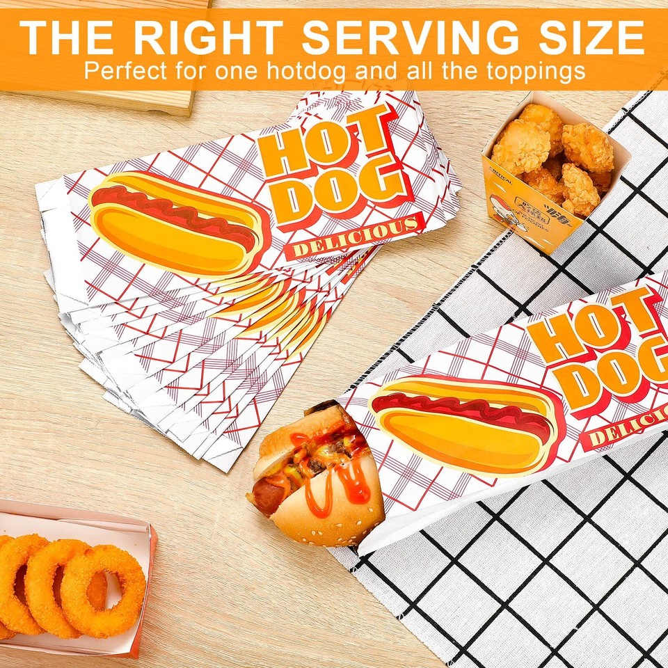 100Pcs Hot Dog Foil Wrapper Bags Disposable Hot Dog Sleeves for Party