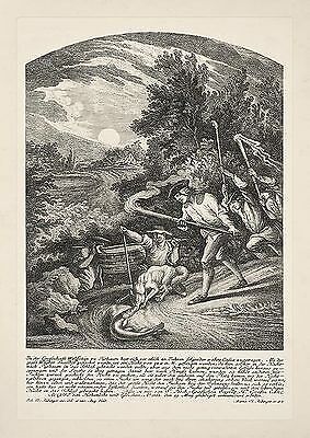 Schnäppchen D 989 Hecht u. Fuchs Fang Jagdbild von Ridinger 1763 Wilderer A3 211 - Bild 1 von 1
