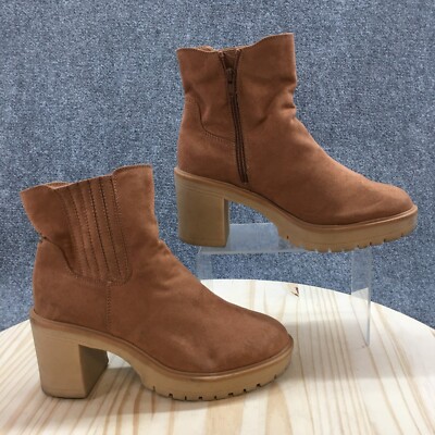 Universal Thread Boots womens 8 Ankle Booties High Heels Brown Suede Zipper