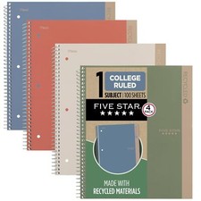 Five Star Recycled College Ruled Notebook 1 Subject 100 Sheets All Year Guara...