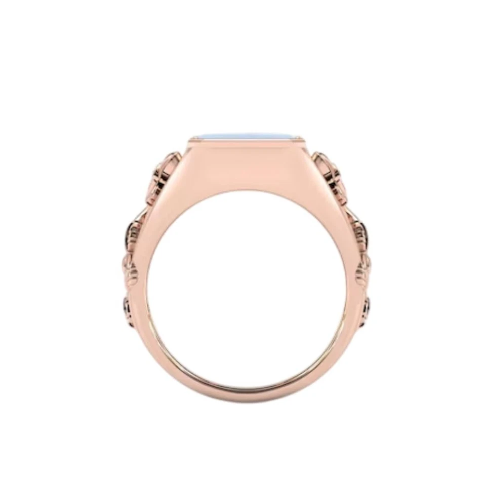 Sello de boda de ópalo de oro de 18k, 5 quilates, 14x mm con anillo de moissanita genuino para hombre Foto 3 de 4