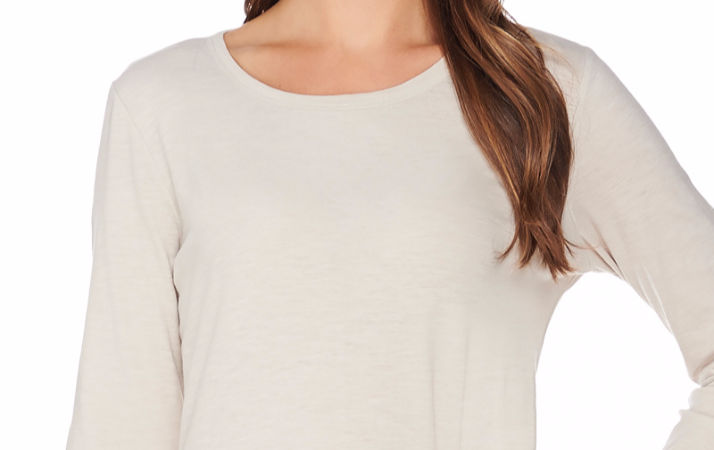 LOGO by Lori Goldstein Cotton Slub Knit Top with Pleated Hem Sand