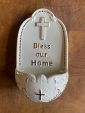 Bless Our Home Keramik Creme/Gold Wandbehang Schrift Plakette
