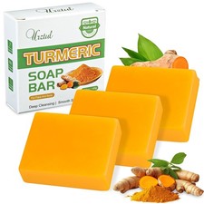 3 PCS Turmeric Soap Bar, Organic Tumeric Bar Soap for Face  Body Cleansing, Han