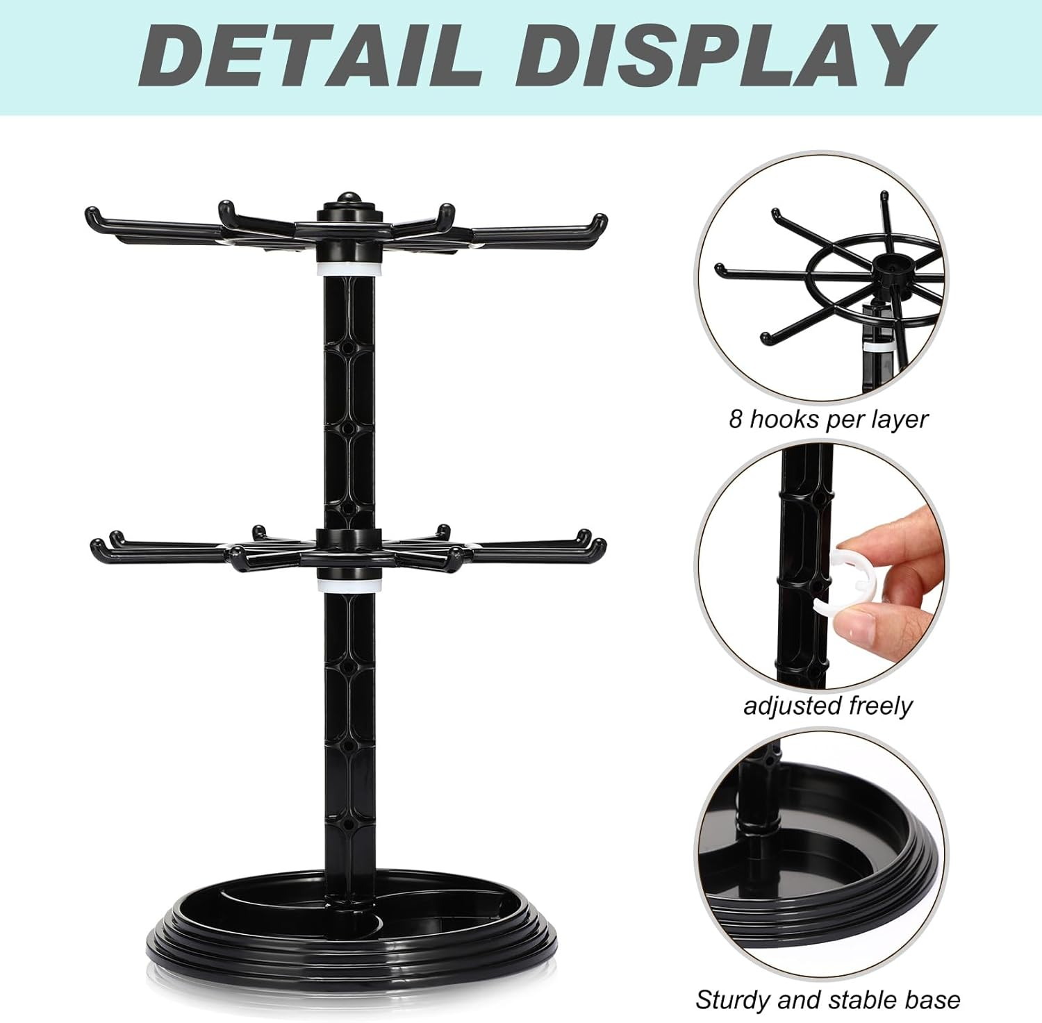 2 Tier Rotating Keychain Display Stand - 2 Pack Plastic Jewelry Holder
