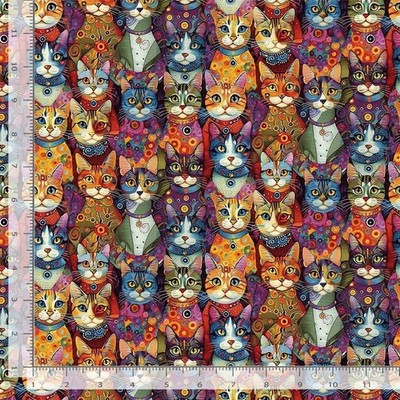 Feline Drive Fabric PURRFECT PATCHWORK Packed Dress Up Cats - Sold by the Yard