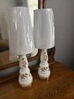 Pair Of Vintage Milk Glass Lamps With Floral Decal