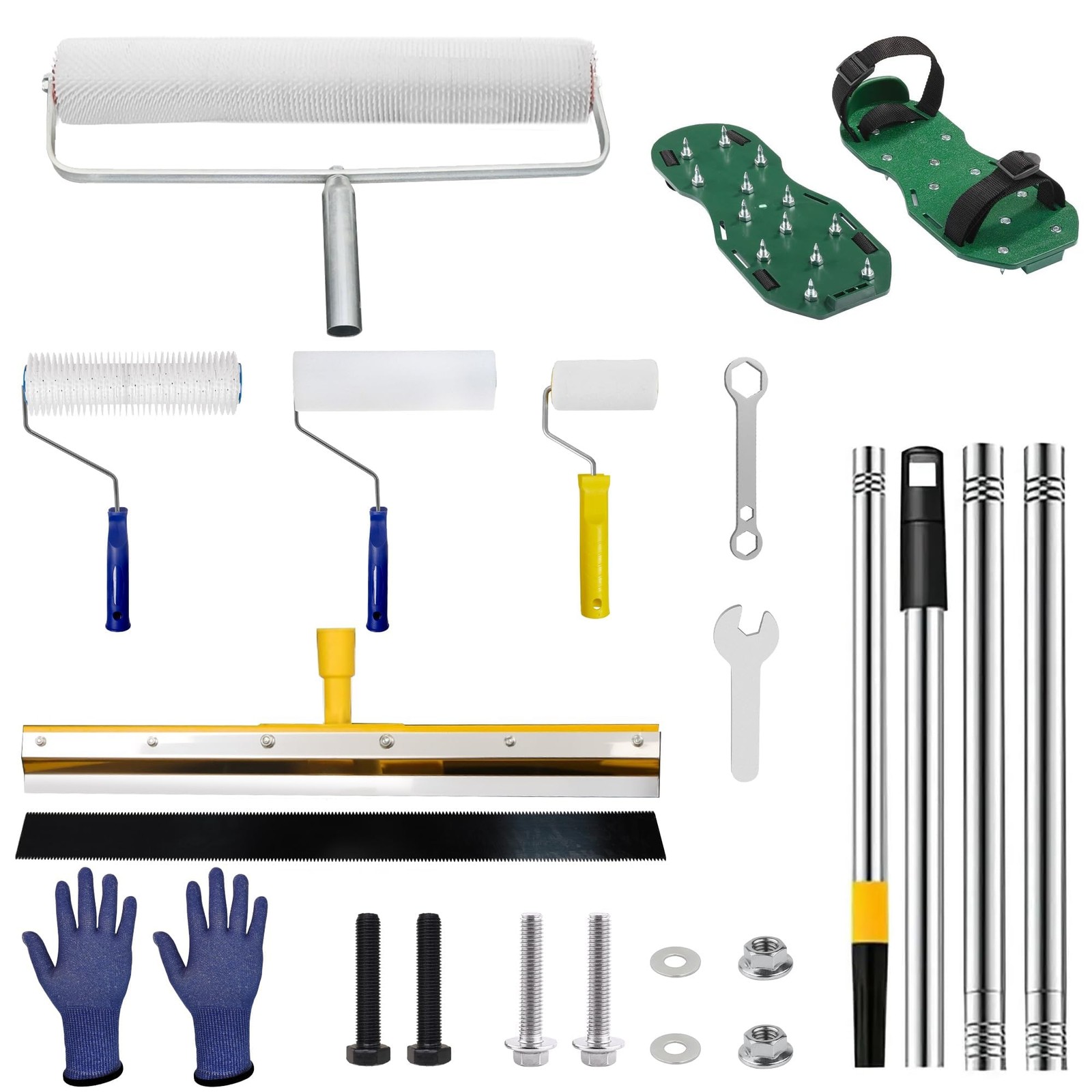 Self-Leveling Cement Tool Kit with Epoxy Floor Kit and Spike Roller