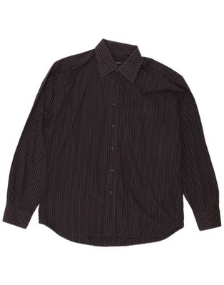 Roccobarocco Mens Shirt Size 42 16 1/2 Large Black Pinstripe Cotton DS10