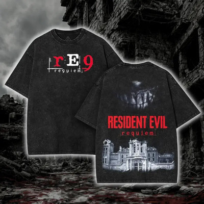 RE9 Requiem Horror Game T-Shirt Vintage Wash Resident Evil Style Tee