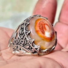 925 sterling silver mens ring red yemeni SULTANI fire agate aqeeq          