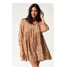 Natural Life Sz M Boho Prairie Babydoll Floral Cottagecore Tie Neck Dress