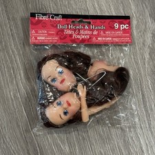 Vintage Doll Heads  Hands 9 pc Fibre Craft Light Complexion Brown Brunette NOS