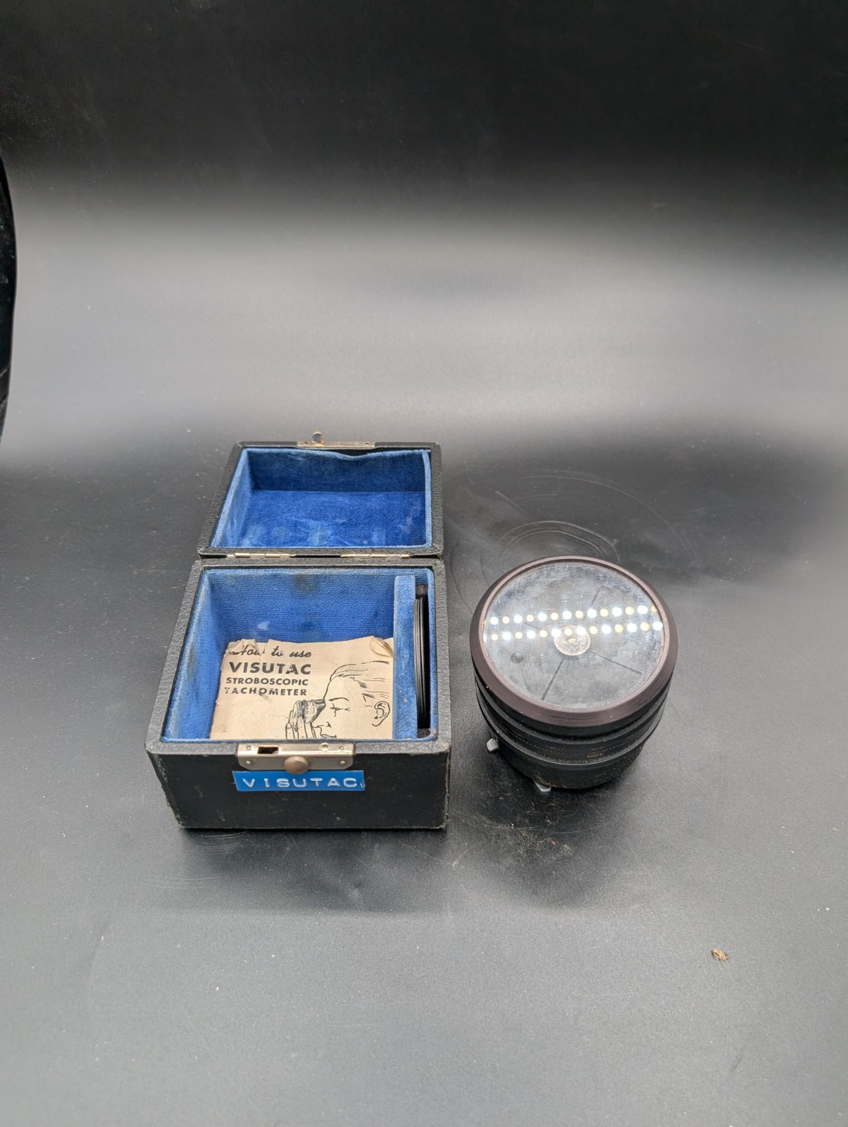 Vintage 1942 Strobomeca Boulin Instrument Corp. Stroboscopic Tachometer w/ Case