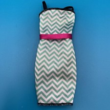 Barbie Dress Teal Chevron Pattern Spaghetti Straps Pink Belt