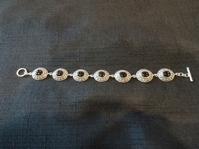# 797--SA-THAILAND-925 STERLING SILVER BLACK ONYX BRACELET-NICE-7 INCH
