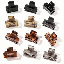 12Pcs Mixed Color Rectangular Small Hair Clips with Leopard Print Square Claw...